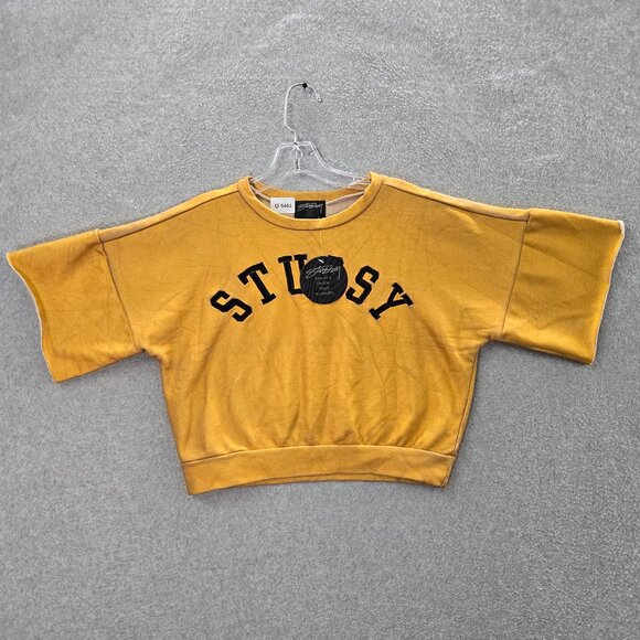 Stussy Women Sweatshirt Small Yellow Logo Cropped Short Sleeve French Terry NWT‎ - Picture 1 of 10